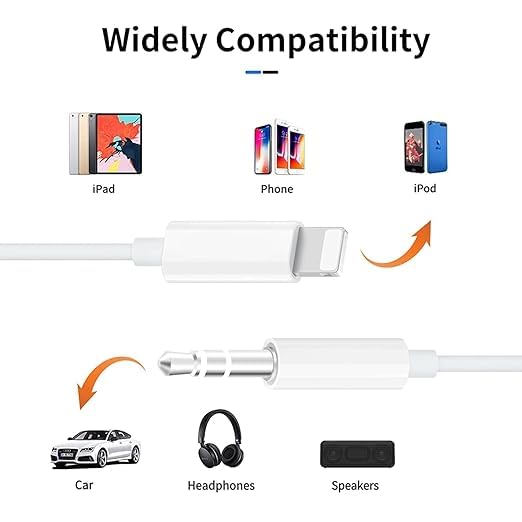 كيبل أبل Lightning إلى مقبس صوت 3.5 ملم ، 1.2 متر | أبيض كيبل أبل Lightning إلى مقبس صوت 3.5 ملم ، 1.2 متر | أبيض